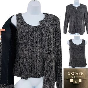 XScape by Joanna Chen Metallic Silver and Black Two Piece Set Sz.L Vintage